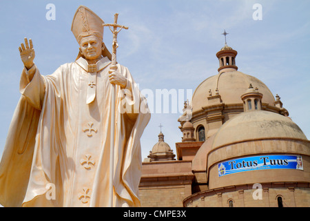 Tacna Peru,Avenida San Martin,La Catedral de Tacna,cathedral,church,Catholicism,religion,dome,outside exterior,statue,Pope,John Paul II,Roman Catholic Stock Photo