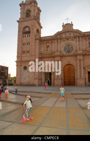 Tacna Peru,Avenida San Martin,Plaza de Armas,Catedral de Tacna,cathedral,Eiffel,Strujemski,public square,church,religion,Catholic,bell tower,clock,sto Stock Photo