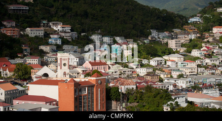 A view of the Anglican Church (left) and capital city of St. George's, Grenada Stock Photo