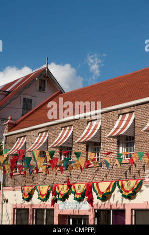 Public decorations outside the Grenada Development Bank for the independence day celebrations in St. Gerorge's, Grenada Stock Photo