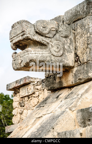 CHICHEN ITZA, Mexico - Jaguar head carved in stone at Chichen Itza Mayan civilizations ruins in Mexico. Stock Photo