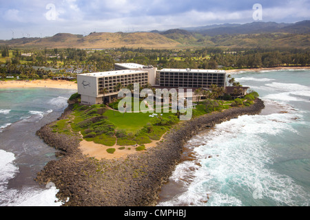 Aerial view of Turtle Bay Resort on the north shore of Oahu, Hawaii Stock Photo