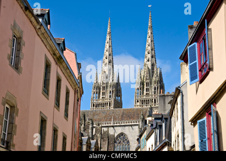 Quimper, cathedral and timbered houses in Brittany, France Stock Photo