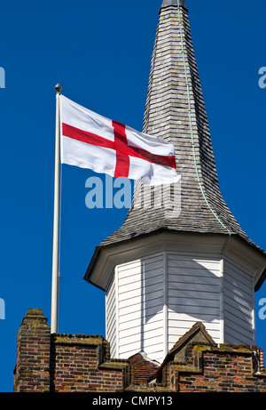 Criss of St George flying over St Mary's Church in Maldon Essex Stock Photo