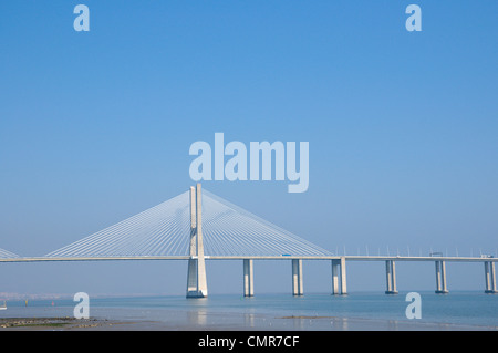 Ponte Vasco de Gama bridge (1992) by Armando Rito crossing river Tejo Lisbon Portugal Europe Stock Photo