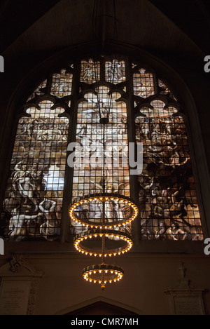 Chapel of Magdalen College Oxford - stained glass window and chandalier Stock Photo