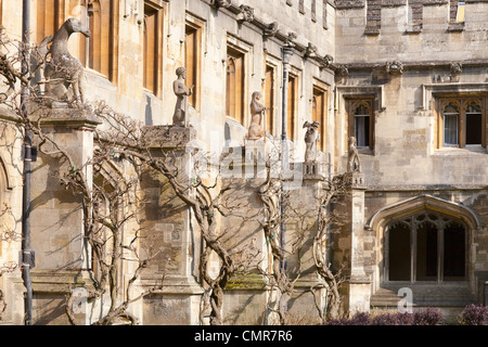 Magdalen College Oxford - the Cloister, statues and Wisteria 3 Stock Photo