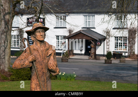 Statue of shepherd, in the village of Newbridge on Wye, Wye Valley Mid Wales UK Stock Photo