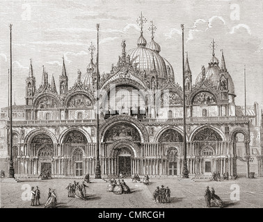 The Patriarchal Cathedral Basilica of Saint Mark, or Saint Mark's Basilica, Venice, Italy in the late 19th century. Stock Photo