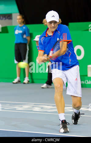 Mitchell Krueger plays tennis in final of BNP Paribas Open Champions Tour against Kyle Edmund in Zurich, SUI Stock Photo