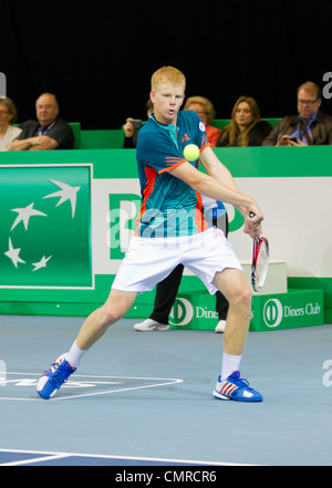 Kyle Edmund plays tennis in final of BNP Paribas Open Champions Tour against Mitchell Krueger in Zurich, SUI Stock Photo