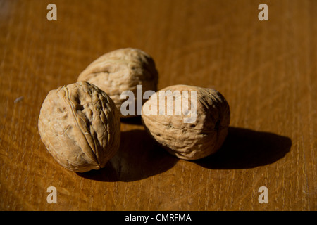 Walnuts on the table on sunlight Stock Photo