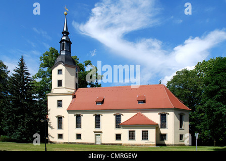 Protestant baroque church with Silbermann organ in Lebusa near Jueterbog. Stock Photo