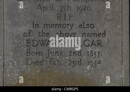 The gravestone of the English composer Sir Edward Elgar (d. 1934) in St Wulstan's Church Little Malvern Worcs UK Stock Photo