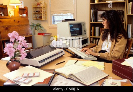 1990’s woman computer working at home retro vintage, young mother on ...