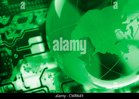 electronic printed circuit board with technology global style Stock Photo