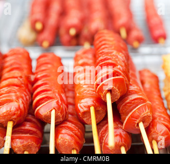 Hot dogs on the stick Stock Photo