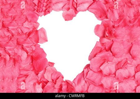 Heart Shaped Rose Petal Frame in a white isolated background Stock Photo