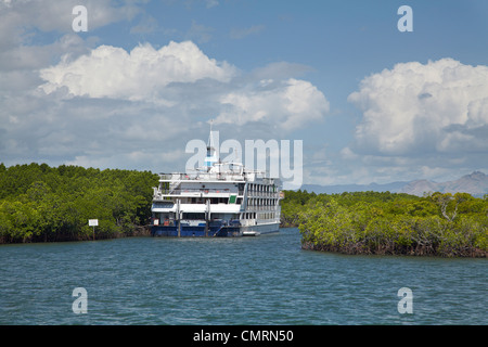 Captain Cook Cruise Boat moored up in mangroves, Port Denarau, Nadi, Viti Levu, Fiji, South Pacific Stock Photo