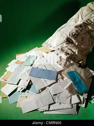 1970s OPEN BAG OF MAIL WITH LETTERS SPILLING OUT Stock Photo