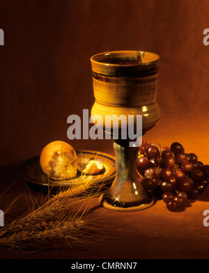 WHEAT CUP GRAPES AND BREAD Stock Photo