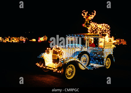 ANTIQUE CAR DECORATED CHRISTMAS LIGHTS WINTER FESTIVAL LIGHTED TRUCK PARADE MYRTLE CREEK OR Stock Photo