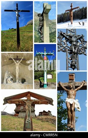 Many different jesus christ crosses put together in a collage Stock Photo