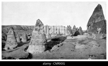 1919 Urgup Burgut Kalesi Nevşehir Province Central Anatolia Turkey. Cappadocia cave Stock Photo