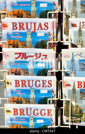 Belgium, Flanders, Bruges, Guidebooks on Display Outside a Shop Stock Photo