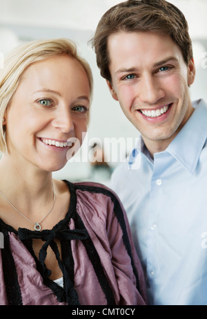 Close-up on man and woman smiling Stock Photo