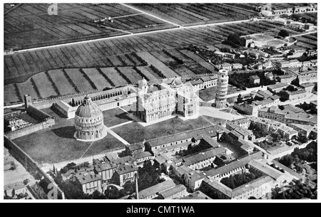 1924 Leaning tower of Pisa aerial view Italy Stock Photo