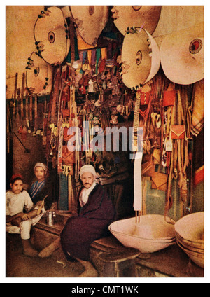 1924 hat and Leather shop Tunisian Merchant Tunis Stock Photo