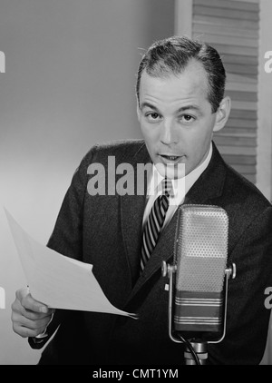 Radio announcer, 1950s Stock Photo - Alamy