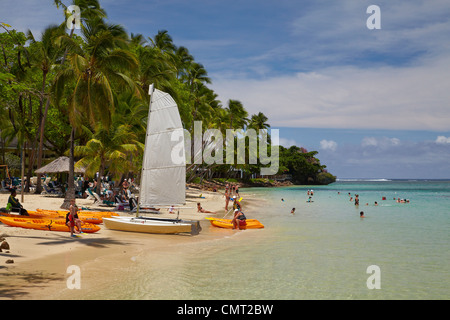 Beach at Shangri-La Fijian Resort, Yanuca Island, Coral Coast, Viti Levu, Fiji, South Pacific Stock Photo