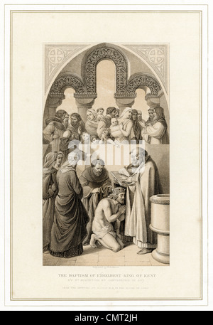 Baptism of Ethelbert King of Kent by Saint Augustine at Canterbury in 597 Stock Photo