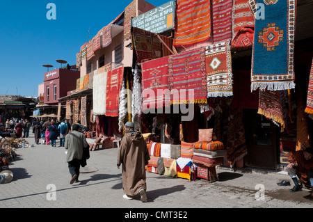 Marrakech, Morocco - Street scene in the busy souk market at Rahba Qedima in Medina district, Marrakech, North Africa Stock Photo