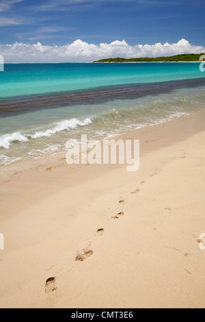 Footprints in sand on Natadola Beach, Coral Coast, Viti Levu, Fiji, South Pacific Stock Photo