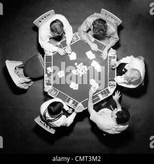 1950s AERIAL OF 5 MEN PLAYING POKER Stock Photo