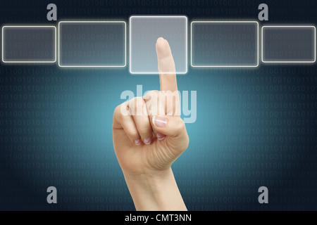 female hand pushing on a touch screen interface Stock Photo