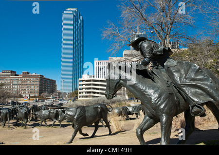 Pioneer Plaza, Dallas, Texas, USA - Cattle Drive sculpture Stock Photo