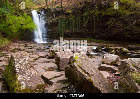 Waterfalls on River Caerfanell, Brecon Beacons National Park, South Wales, UK, Europe Stock Photo