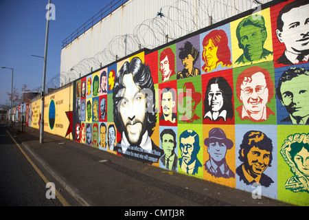 irish republican and hunger strike wall murals on northumberland street off lower falls road belfast northern ireland uk