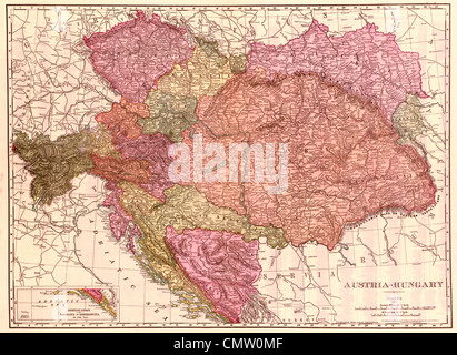 Indexed pocket map of Austria-Hungary. circa 1906 Stock Photo
