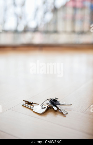 Bunch of keys lying on floor Stock Photo