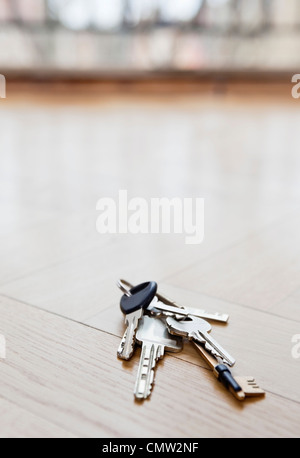 Bunch of keys lying on floor Stock Photo