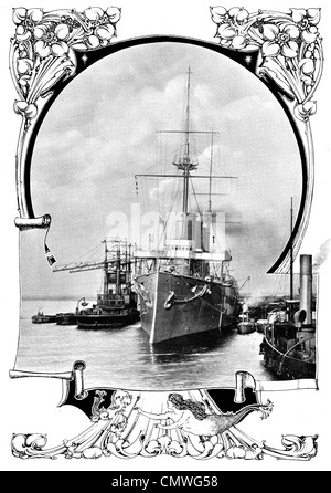 British Navy Cruiser Coaling 1905 Stock Photo