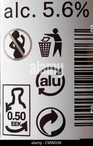 information on can of Zywiec beer - disposal recycling recycle logo symbol Stock Photo