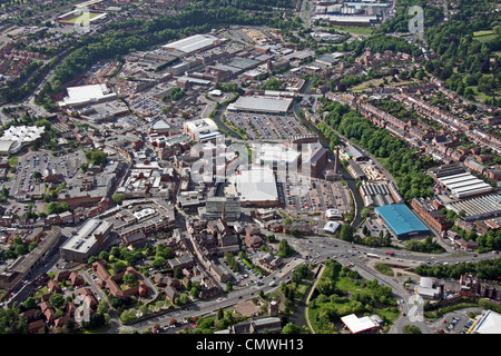 aerial view of Kidderminster town centre skyline from the North looking South Stock Photo