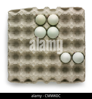 Aerial cardboard tray of six eggs Stock Photo