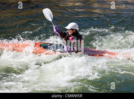 Whitewater kayak slalom race, Arkansas River, Salida, Colorado, USA Stock Photo